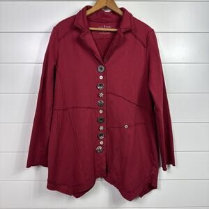 Neon Buddha Jeweled Button Front Jacket Lagenlook Stretch Red sz L